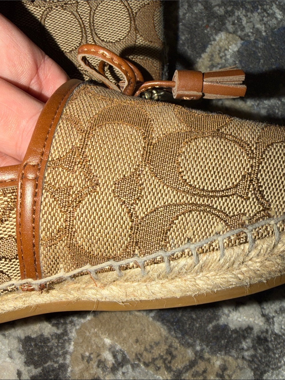 Coach Carson Espadrille  saddle tassel Monogram brown slip on shoes size 8.5 - Picture 7 of 7